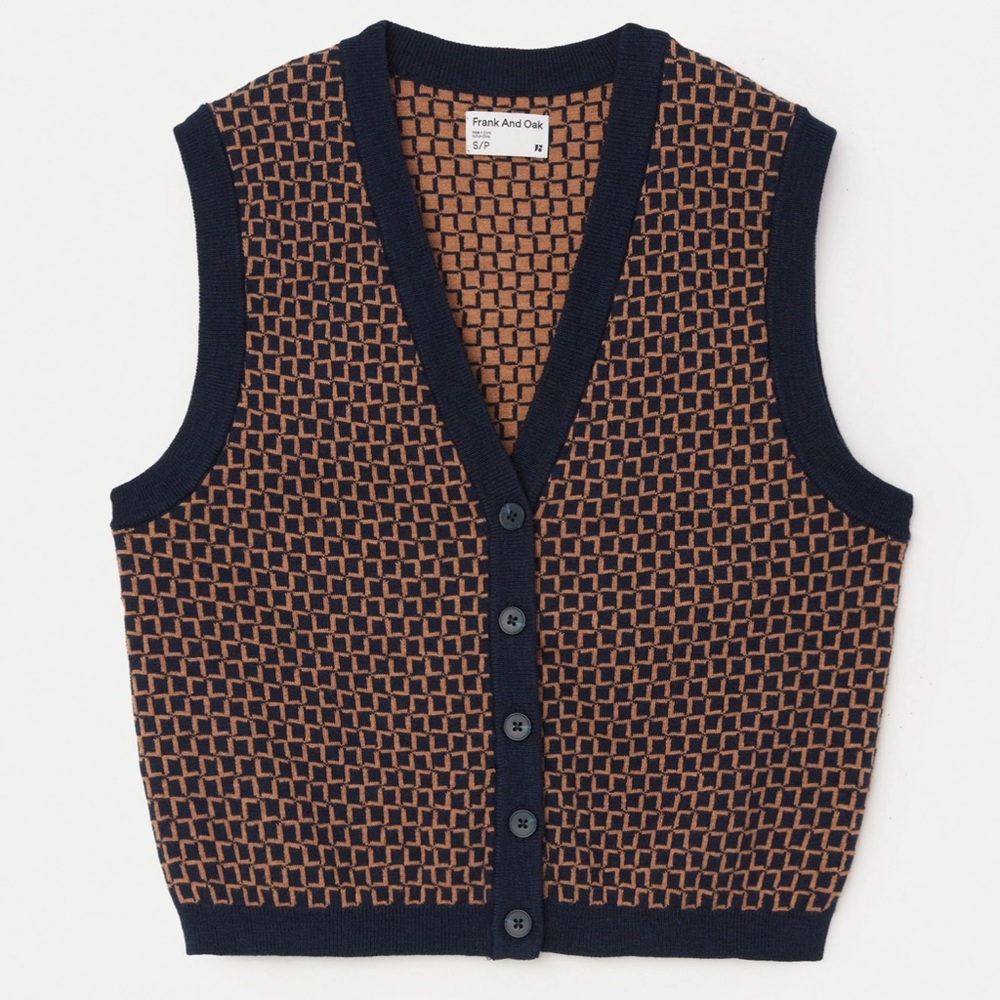Frank and Oak Button-Up Sweater Vest in Space Blue - XS NWT